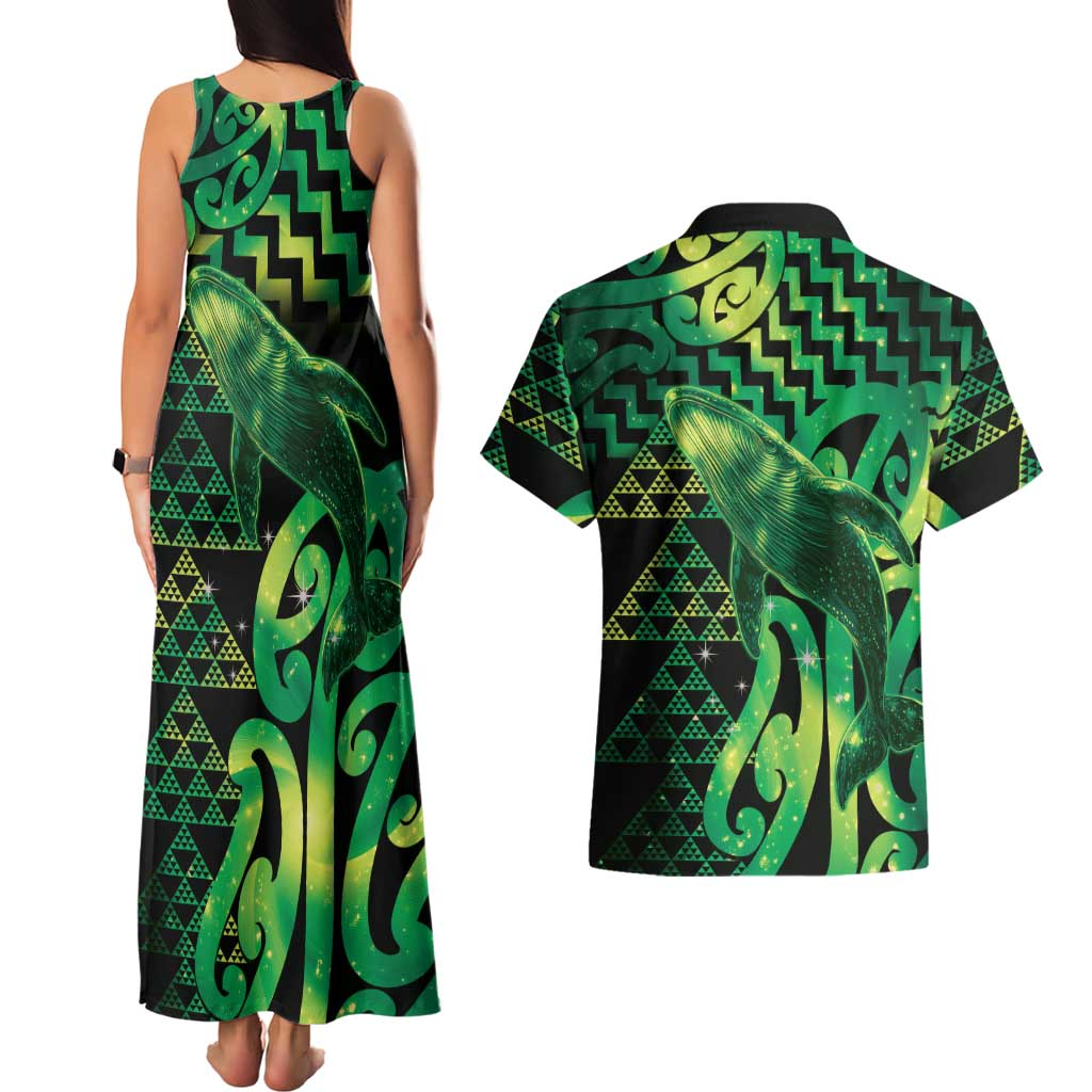 Humpback Whale Matariki New Zealand Couples Matching Tank Maxi Dress and Hawaiian Shirt NZ Maori Paikea Poutama Luxury Green