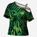 Humpback Whale Matariki New Zealand Cross Shoulder Shirt NZ Maori Paikea Poutama Luxury Green