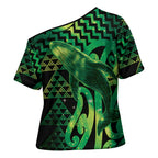 Humpback Whale Matariki New Zealand Cross Shoulder Shirt NZ Maori Paikea Poutama Luxury Green