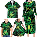 Humpback Whale Matariki New Zealand Family Matching Long Sleeve Bodycon Dress and Hawaiian Shirt NZ Maori Paikea Poutama Luxury Green