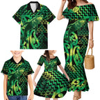 Humpback Whale Matariki New Zealand Family Matching Mermaid Dress and Hawaiian Shirt NZ Maori Paikea Poutama Luxury Green