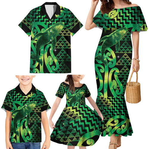Humpback Whale Matariki New Zealand Family Matching Mermaid Dress and Hawaiian Shirt NZ Maori Paikea Poutama Luxury Green