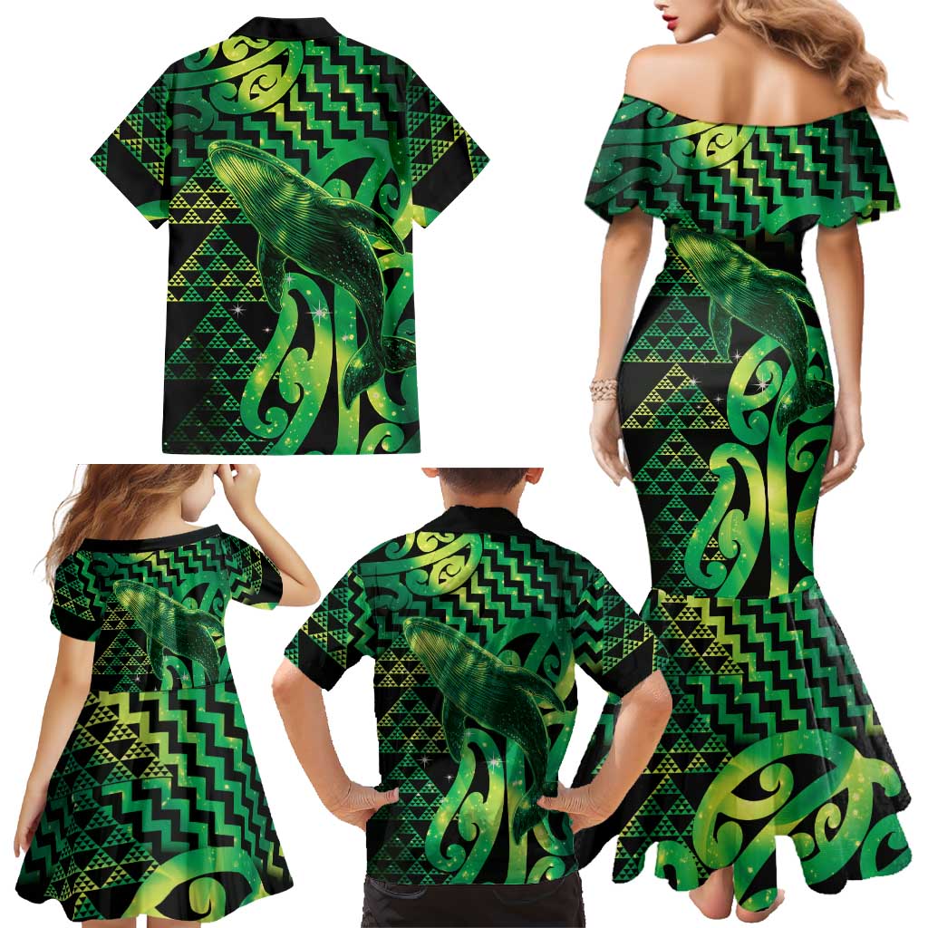 Humpback Whale Matariki New Zealand Family Matching Mermaid Dress and Hawaiian Shirt NZ Maori Paikea Poutama Luxury Green