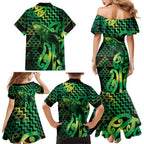 Humpback Whale Matariki New Zealand Family Matching Mermaid Dress and Hawaiian Shirt NZ Maori Paikea Poutama Luxury Green