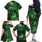 Humpback Whale Matariki New Zealand Family Matching Off The Shoulder Long Sleeve Dress and Hawaiian Shirt NZ Maori Paikea Poutama Luxury Green