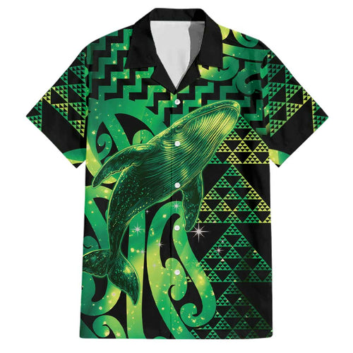 Humpback Whale Matariki New Zealand Family Matching Off The Shoulder Long Sleeve Dress and Hawaiian Shirt NZ Maori Paikea Poutama Luxury Green