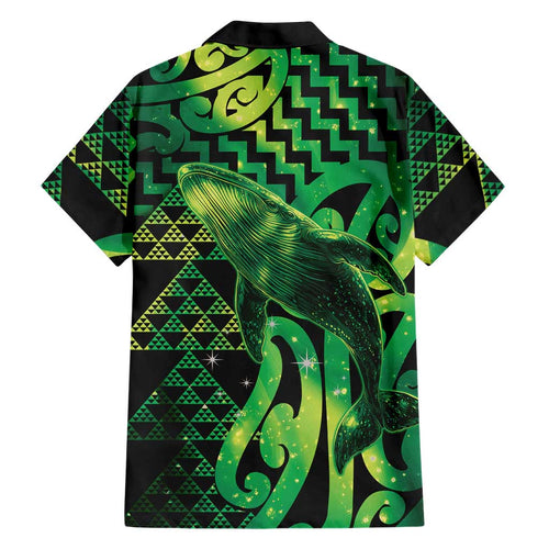 Humpback Whale Matariki New Zealand Family Matching Off The Shoulder Long Sleeve Dress and Hawaiian Shirt NZ Maori Paikea Poutama Luxury Green