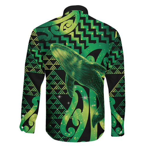 Humpback Whale Matariki New Zealand Family Matching Off The Shoulder Long Sleeve Dress and Hawaiian Shirt NZ Maori Paikea Poutama Luxury Green