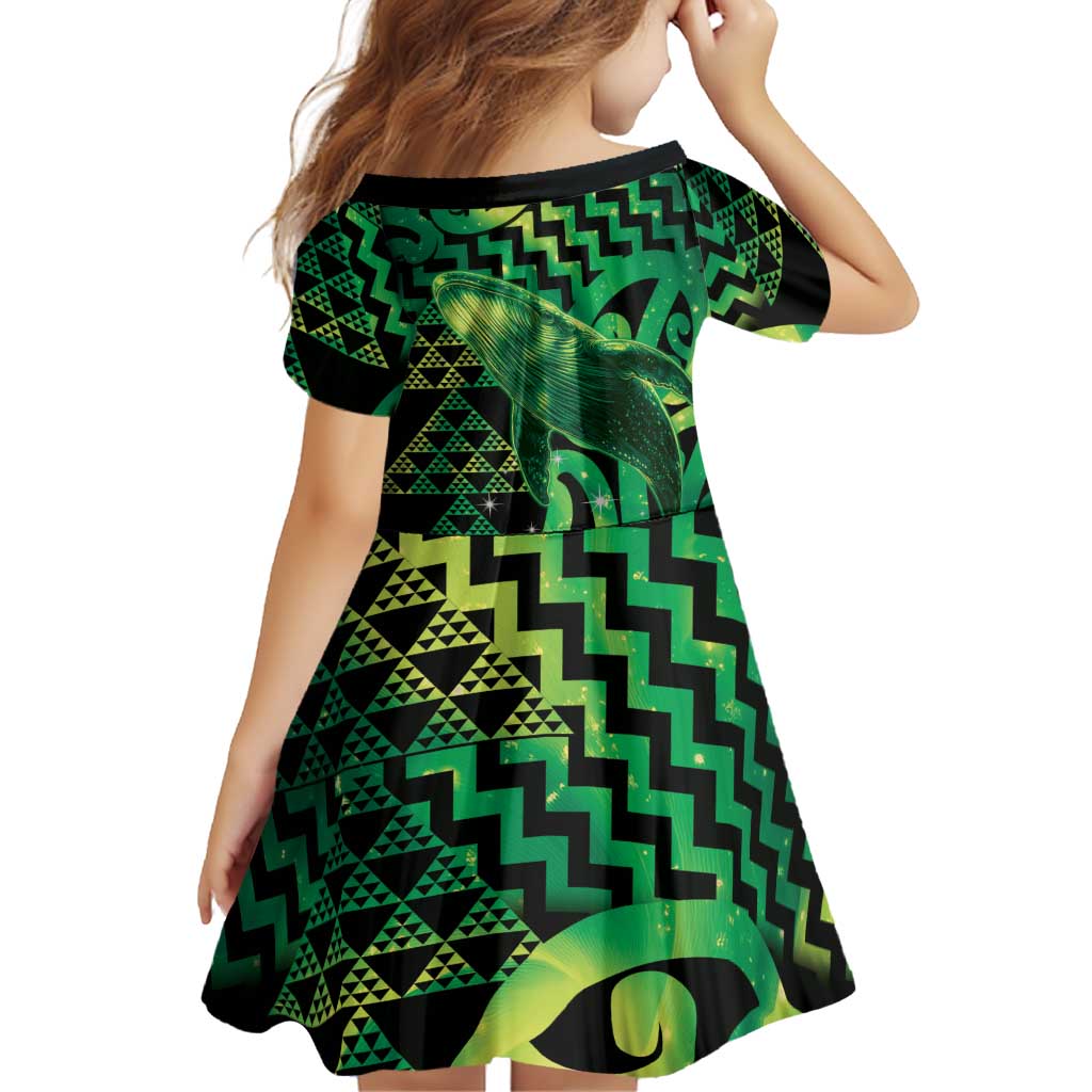 Humpback Whale Matariki New Zealand Family Matching Off Shoulder Maxi Dress and Hawaiian Shirt NZ Maori Paikea Poutama Luxury Green