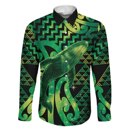 Humpback Whale Matariki New Zealand Family Matching Off Shoulder Maxi Dress and Hawaiian Shirt NZ Maori Paikea Poutama Luxury Green