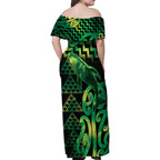 Humpback Whale Matariki New Zealand Family Matching Off Shoulder Maxi Dress and Hawaiian Shirt NZ Maori Paikea Poutama Luxury Green
