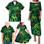 Humpback Whale Matariki New Zealand Family Matching Puletasi and Hawaiian Shirt NZ Maori Paikea Poutama Luxury Green