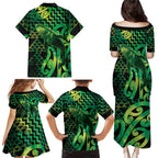 Humpback Whale Matariki New Zealand Family Matching Puletasi and Hawaiian Shirt NZ Maori Paikea Poutama Luxury Green