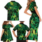 Humpback Whale Matariki New Zealand Family Matching Short Sleeve Bodycon Dress and Hawaiian Shirt NZ Maori Paikea Poutama Luxury Green