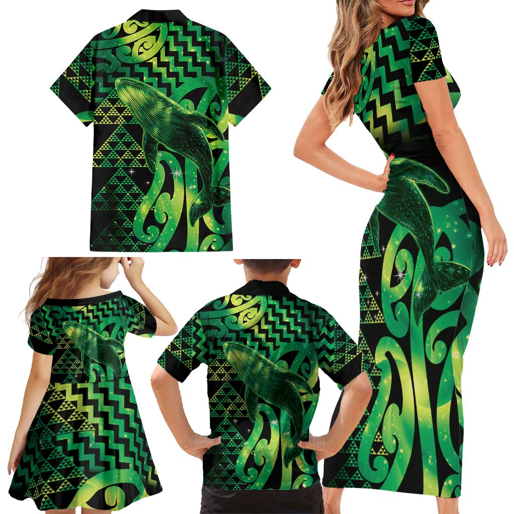 Humpback Whale Matariki New Zealand Family Matching Short Sleeve Bodycon Dress and Hawaiian Shirt NZ Maori Paikea Poutama Luxury Green
