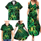 Humpback Whale Matariki New Zealand Family Matching Summer Maxi Dress and Hawaiian Shirt NZ Maori Paikea Poutama Luxury Green