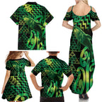Humpback Whale Matariki New Zealand Family Matching Summer Maxi Dress and Hawaiian Shirt NZ Maori Paikea Poutama Luxury Green