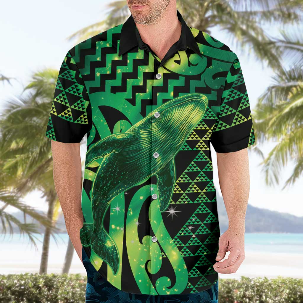 Humpback Whale Matariki New Zealand Hawaiian Shirt NZ Maori Paikea Poutama Luxury Green