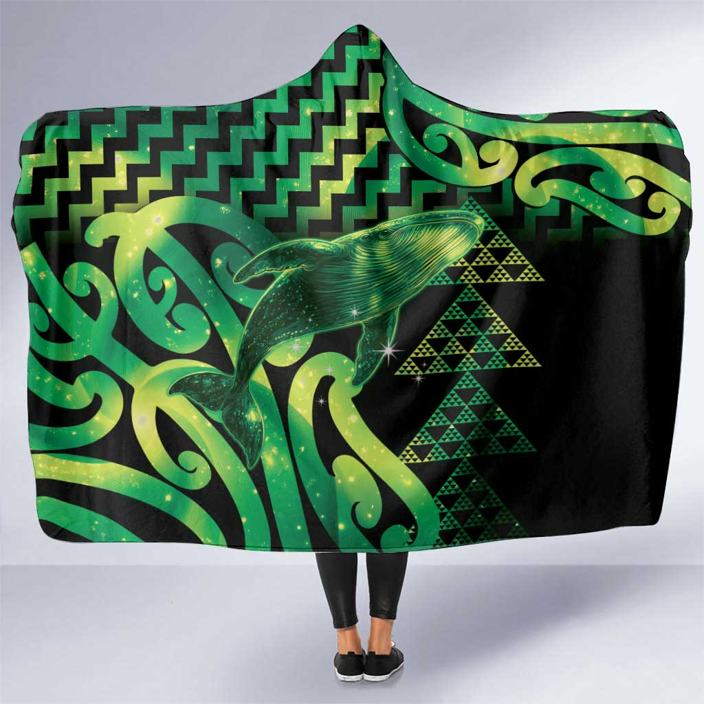 Humpback Whale Matariki New Zealand Hooded Blanket NZ Maori Paikea Poutama Luxury Green