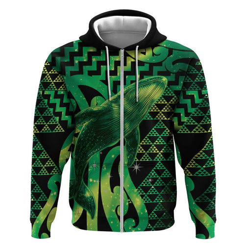 Humpback Whale Matariki New Zealand Hoodie NZ Maori Paikea Poutama Luxury Green