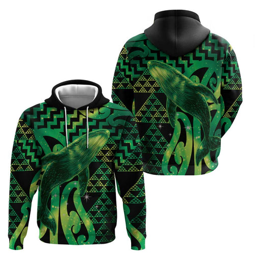 Humpback Whale Matariki New Zealand Hoodie NZ Maori Paikea Poutama Luxury Green