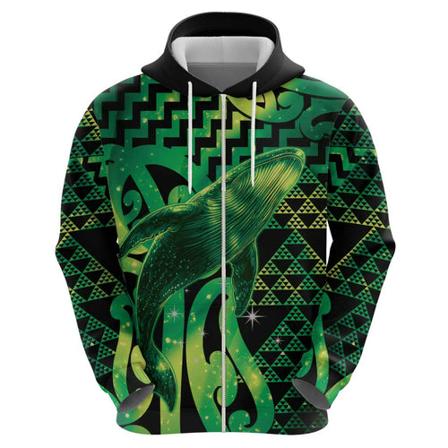 Humpback Whale Matariki New Zealand Hoodie NZ Maori Paikea Poutama Luxury Green