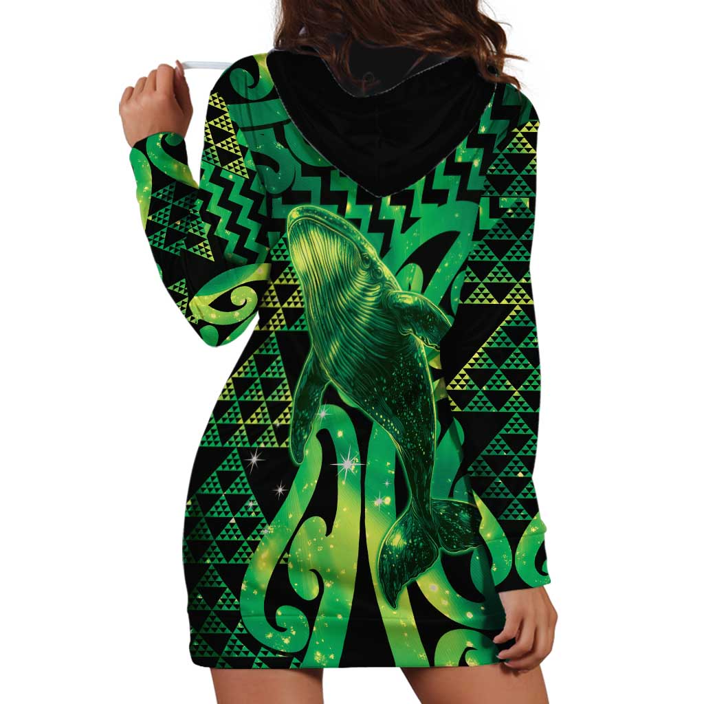Humpback Whale Matariki New Zealand Hoodie Dress NZ Maori Paikea Poutama Luxury Green