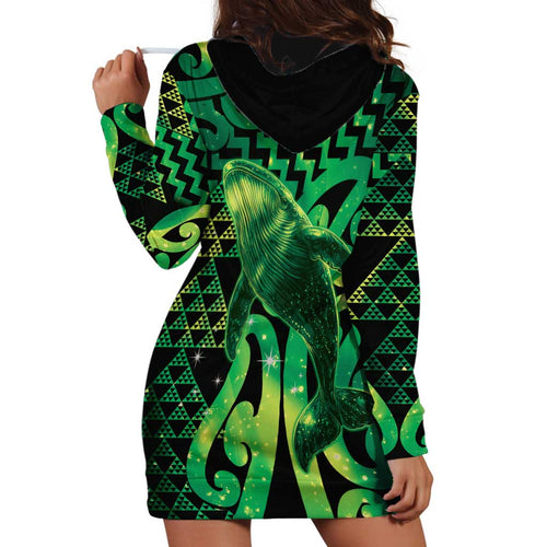 Humpback Whale Matariki New Zealand Hoodie Dress NZ Maori Paikea Poutama Luxury Green