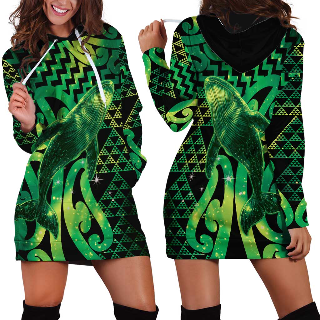 Humpback Whale Matariki New Zealand Hoodie Dress NZ Maori Paikea Poutama Luxury Green