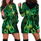 Humpback Whale Matariki New Zealand Hoodie Dress NZ Maori Paikea Poutama Luxury Green