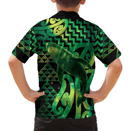 Humpback Whale Matariki New Zealand Kid Hawaiian Shirt NZ Maori Paikea Poutama Luxury Green