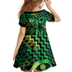 Humpback Whale Matariki New Zealand Kid Short Sleeve Dress NZ Maori Paikea Poutama Luxury Green