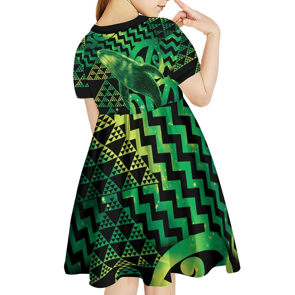 Humpback Whale Matariki New Zealand Kid Short Sleeve Dress NZ Maori Paikea Poutama Luxury Green