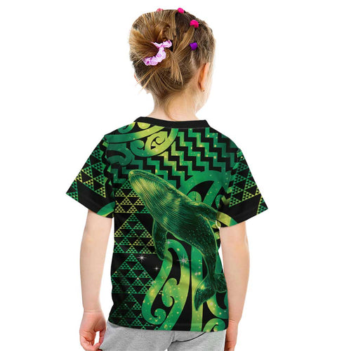 Humpback Whale Matariki New Zealand Kid T Shirt NZ Maori Paikea Poutama Luxury Green