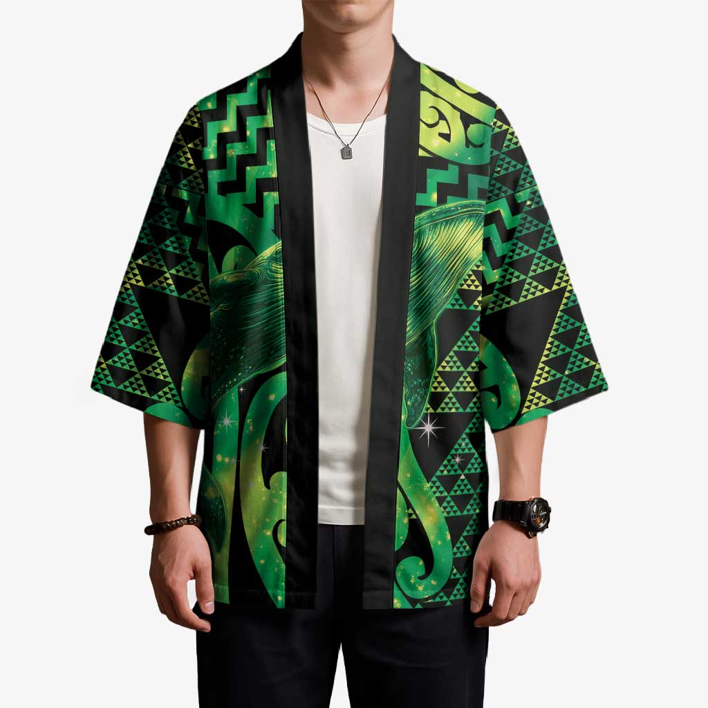 Humpback Whale Matariki New Zealand Kimono NZ Maori Paikea Poutama Luxury Green