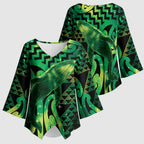 Humpback Whale Matariki New Zealand Kimono Sleeve Blouse NZ Maori Paikea Poutama Luxury Green