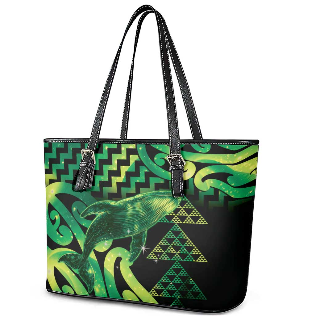 Humpback Whale Matariki New Zealand Leather Tote Bag NZ Maori Paikea Poutama Luxury Green