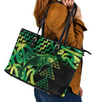 Humpback Whale Matariki New Zealand Leather Tote Bag NZ Maori Paikea Poutama Luxury Green