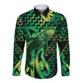 Humpback Whale Matariki New Zealand Long Sleeve Button Shirt NZ Maori Paikea Poutama Luxury Green