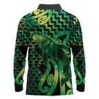 Humpback Whale Matariki New Zealand Long Sleeve Polo Shirt NZ Maori Paikea Poutama Luxury Green
