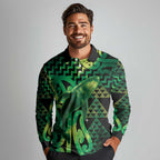 Humpback Whale Matariki New Zealand Long Sleeve Polo Shirt NZ Maori Paikea Poutama Luxury Green