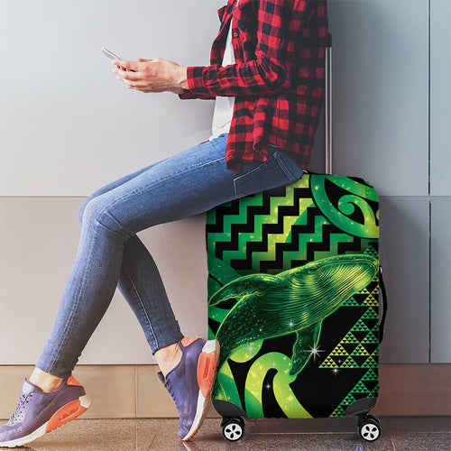 Humpback Whale Matariki New Zealand Luggage Cover NZ Maori Paikea Poutama Luxury Green