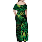 Humpback Whale Matariki New Zealand Off Shoulder Maxi Dress NZ Maori Paikea Poutama Luxury Green