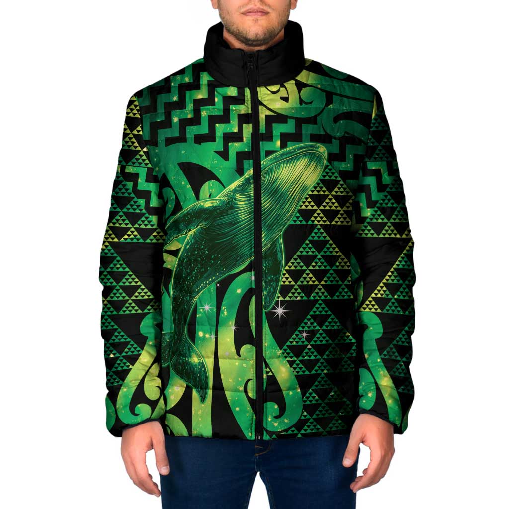 Humpback Whale Matariki New Zealand Padded Jacket NZ Maori Paikea Poutama Luxury Green