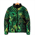 Humpback Whale Matariki New Zealand Padded Jacket NZ Maori Paikea Poutama Luxury Green