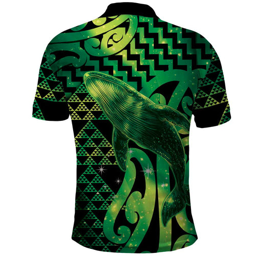 Humpback Whale Matariki New Zealand Polo Shirt NZ Maori Paikea Poutama Luxury Green