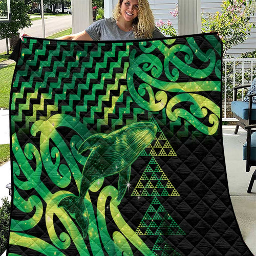 Humpback Whale Matariki New Zealand Quilt NZ Maori Paikea Poutama Luxury Green