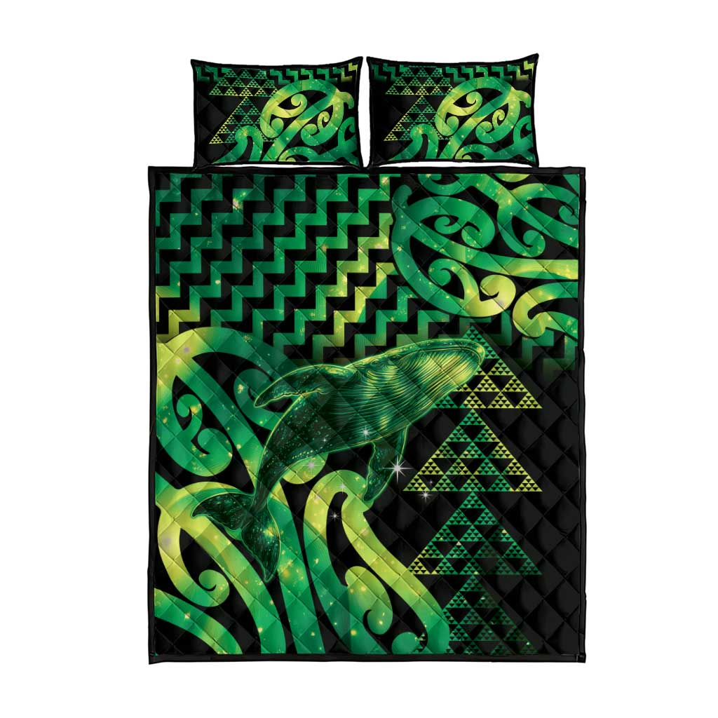 Humpback Whale Matariki New Zealand Quilt Bed Set NZ Maori Paikea Poutama Luxury Green
