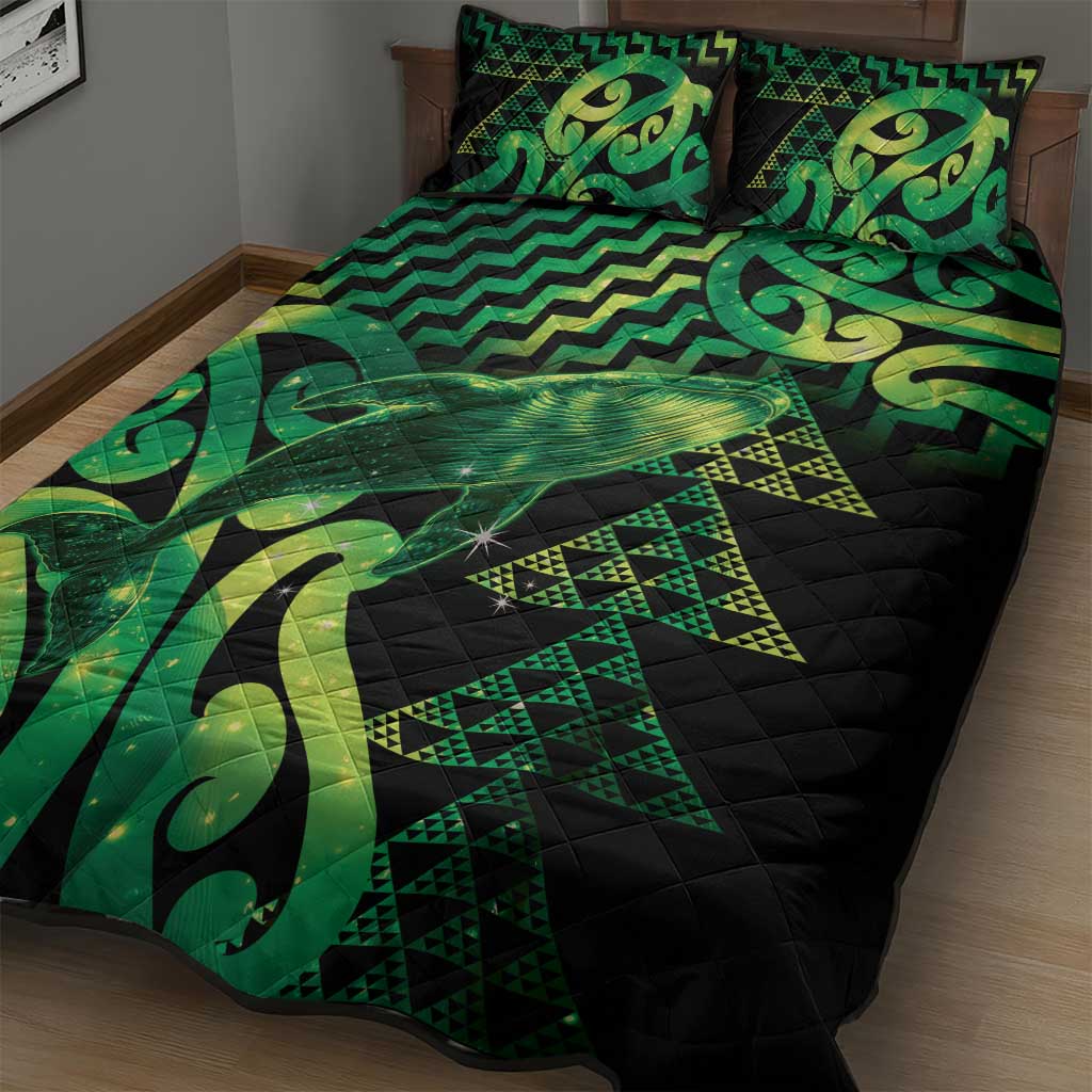 Humpback Whale Matariki New Zealand Quilt Bed Set NZ Maori Paikea Poutama Luxury Green
