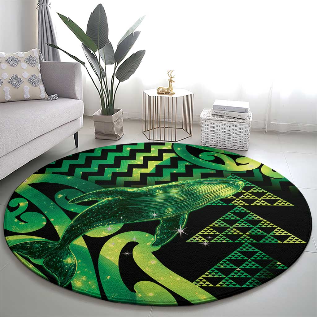 Humpback Whale Matariki New Zealand Round Carpet NZ Maori Paikea Poutama Luxury Green